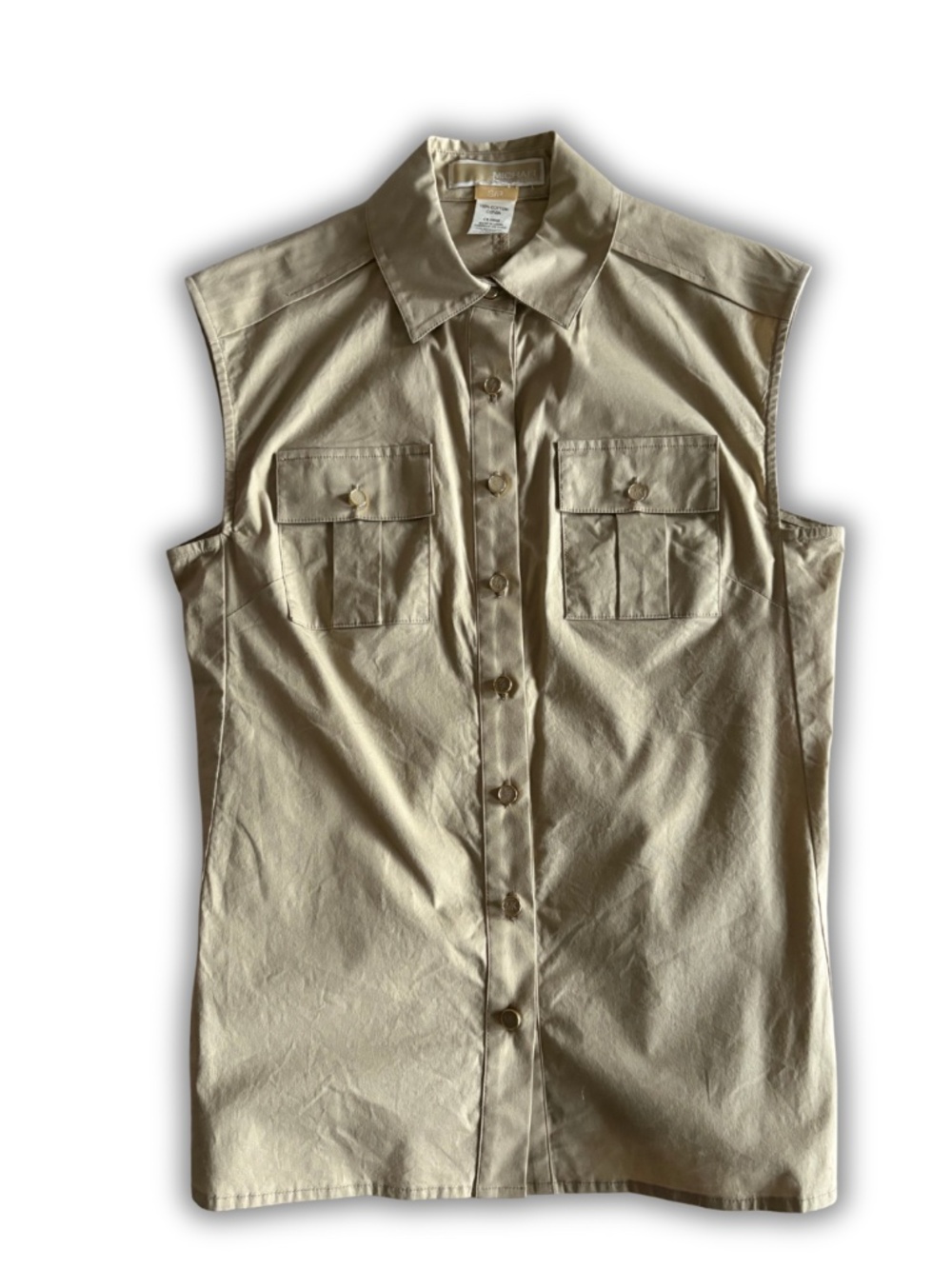 Michael Kors Sleeveless Blouse Beige Cotton Button-Up Top Women’s